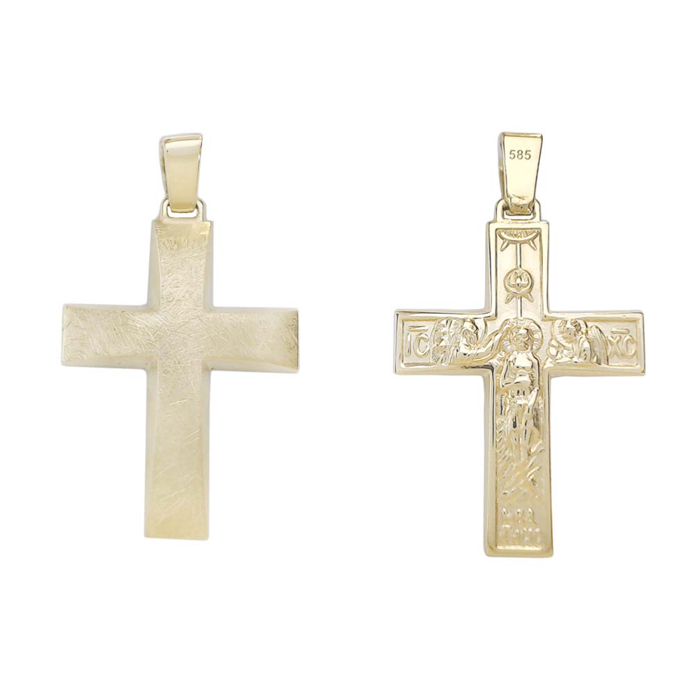 χρυσός σταυρός διπλής όψης ματ Κ14 χρυσός σταυρός διπλής όψης ματ Κ14