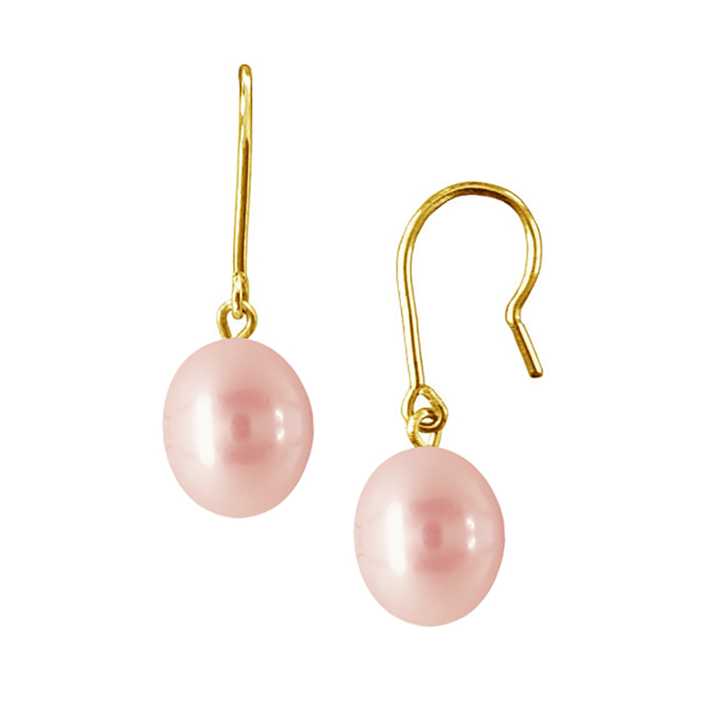 Κρεμαστά μαργαριταρένια (fresh water pearl) σκουλαρίκια σε σομόν χρώμα με κούμπωμα σε κίτρινο χρυσό 14 καρατίων. Το βάρος τους είναι 1,8 γραμμάρια, το μήκος τους είναι 2,2 εκατοστά και η διάμετρος των μαργαριταριών 8,5x10 χιλιοστά. Μαργαριταρένια σκουλαρίκια σομόν κρεμαστά