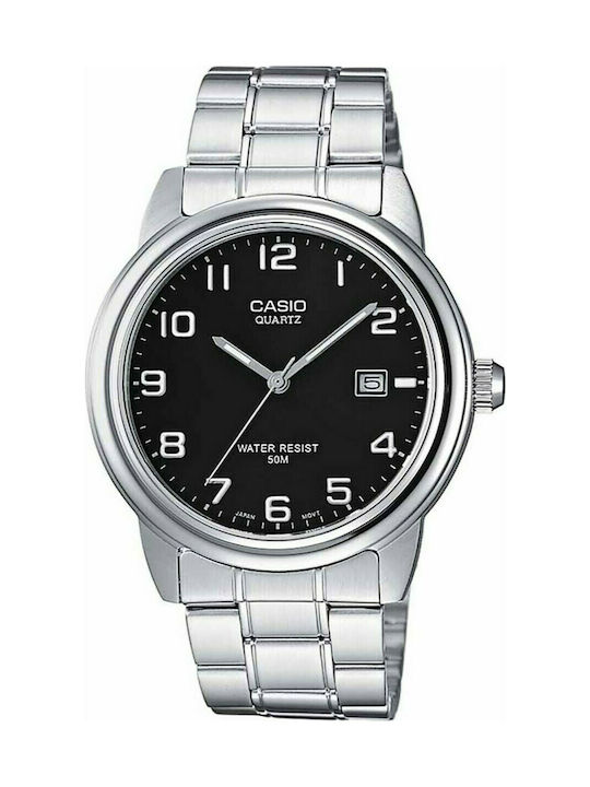 Ανδρικό αναλογικό ρολόι της Casio με ασημί μπρασελέ και μηχανισμό μπαταρίας. Το κρύσταλλό του είναι ορυκτό ειδικής σκλήρυνσης, η κάσα του είναι από ανοξείδωτο ατσάλι και η διάμετρός της είναι 39 χιλιοστά. CASIO MTP 1221A 1AVEG