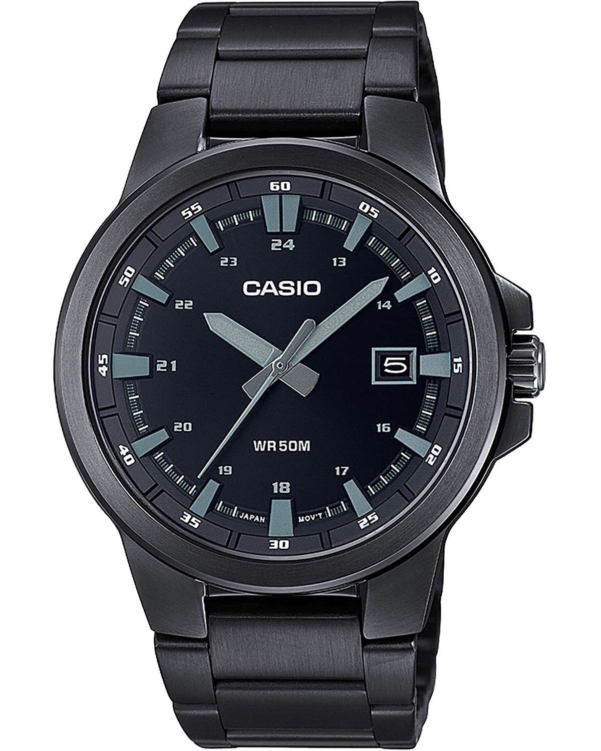 Ανδρικό αναλογικό ρολόι της Casio με μαύρο μπρασελέ και μηχανισμό μπαταρίας. Το κρύσταλλό του είναι ορυκτό, η κάσα του είναι από ανοξείδωτο ατσάλι και η διάμετρός της είναι 41 χιλιοστά. CASIO MTP E173B 1AVEF