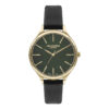 Γυναικείο ρολόι Lee Cooper διαμέτρου 36mm με μηχανισμό Quartz. Έχει κάσα σε χρώμα χρυσό και καντράν σε χρώμα πράσινο. Το κρύσταλλο του είναι ορυκτό-φυσικό, έχει δερμάτινο λουράκι σε μαύρο χρώμα και το κούμπωμά του είναι τοκάς. LEE COOPER lc07567.177