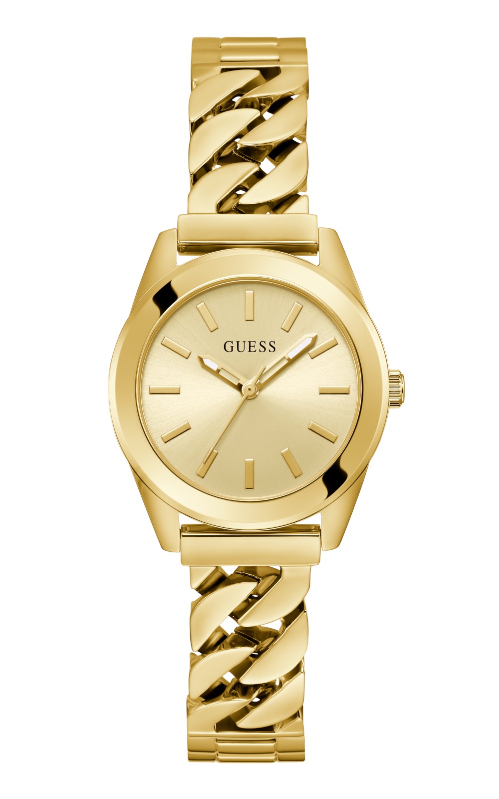 Γυναικείο ρολόι διαμέτρου 32mm με μηχανισμό QUARTZ ακριβείας. Έχει επίχρυσο καντράν με επίχρυσους δείκτες GUESS SERENA GW0653L1 Γυναικείο Ρολόι Quartz Ακριβείας