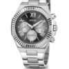 Ανδρικό ρολόι διαμέτρου 44mm με μηχανισμό Quartz Multi-Function ακριβείας. Έχει μαύρο καντράν με ασημένιους δείκτες και ασημένιες λεπτομέρειες. Η κάσα του είναι από ανοξείδωτο ατσάλι, με κρύσταλλο από ορυκτό κρύσταλλο ειδικής σκλήρυνσης. Ανδρικό Ρολόι GUESS EQUITY GW0703G1 3