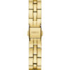 Γυναικείο ρολόι διαμέτρου 28mm με μηχανισμό QUARTZ ακριβείας. Έχει χρυσό καντράν με διαφανείς πέτρες ζιργκόν και επίχρυσους δείκτες. GUESS ARRAY GW0762L2 Γυναικείο Ρολόι Quartz Ακριβείας3