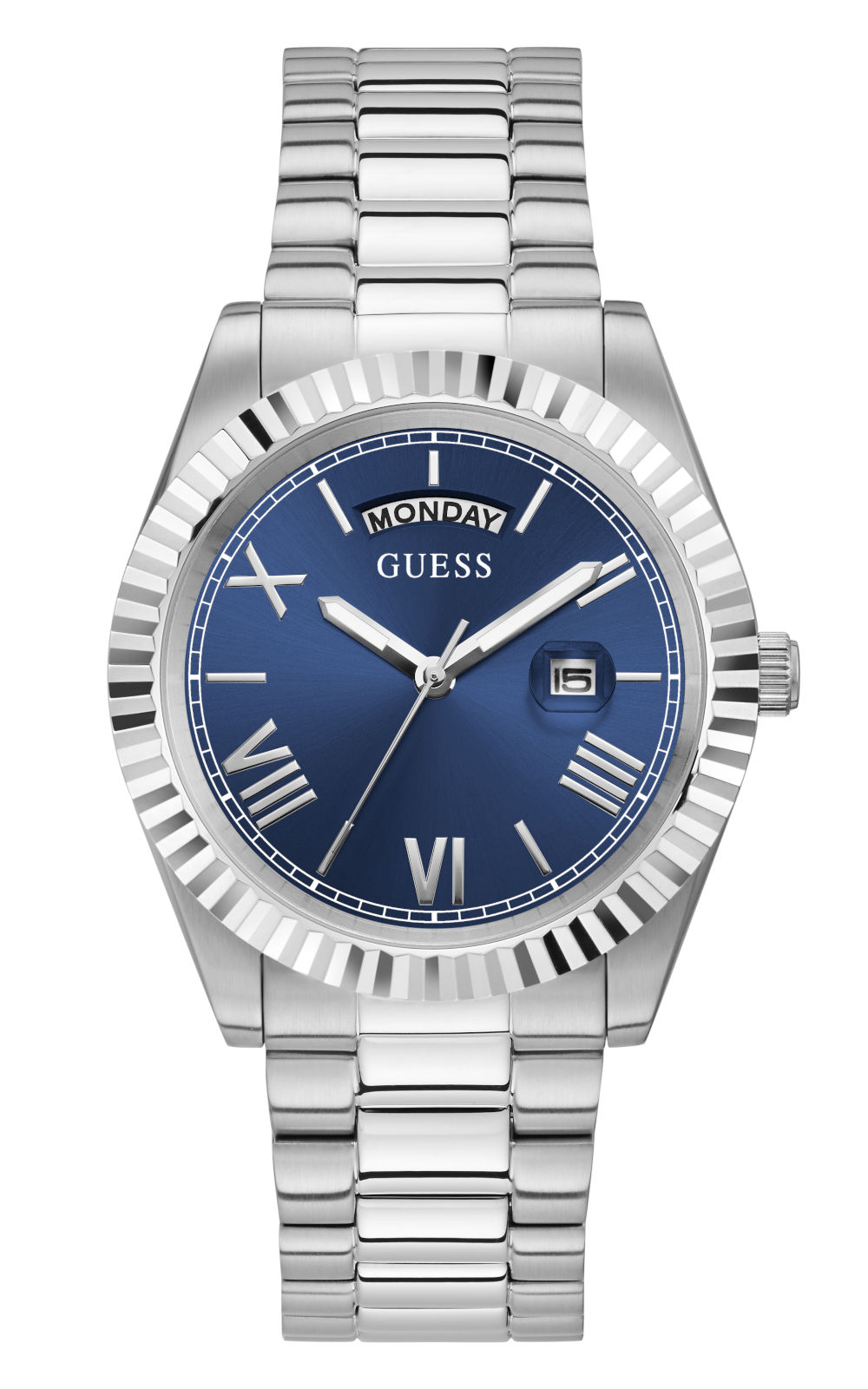 Ανδρικό ρολόι διαμέτρου 42mm με μηχανισμό QUARTZ ακριβείας. Έχει μπλε καντράν με ασημένιους δείκτες και λεπτομέρειες και ένδειξη ημερομηνίας. GUESS CONNOISSEUR GW0265G7 Ανδρικό Ρολόι Quartz Ακριβείας