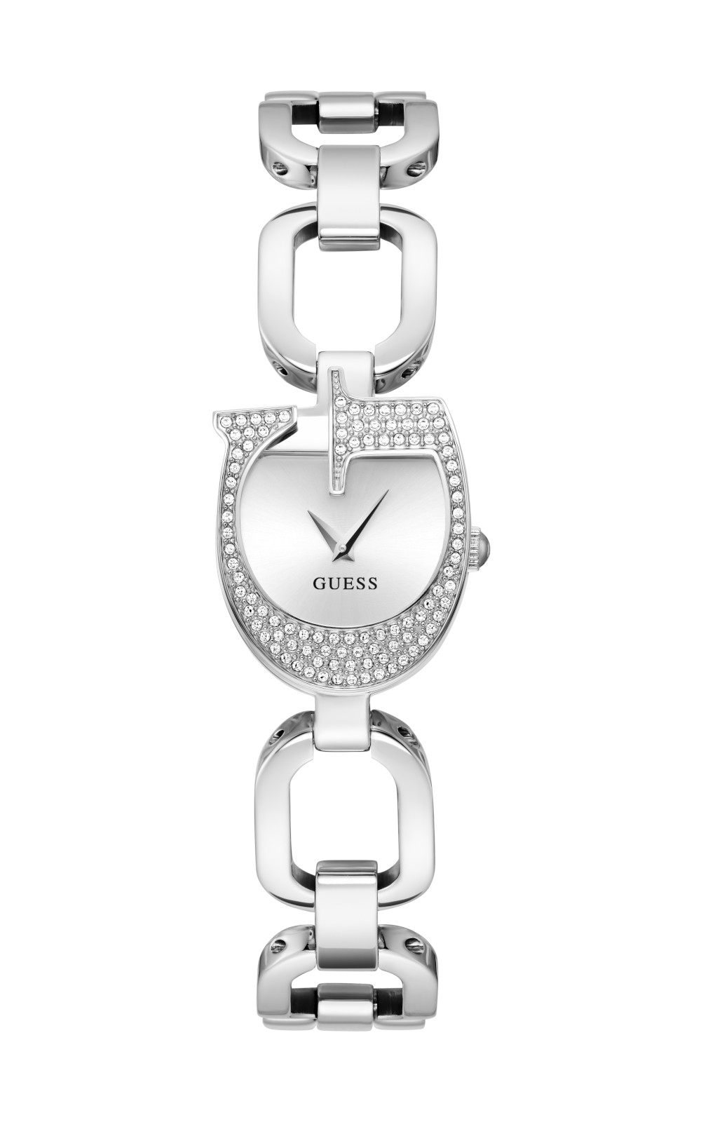 Γυναικείο ρολόι διαμέτρου 22mm με μηχανισμό QUARTZ ακριβείας. Έχει ασημένιο καντράν και ασημένιους δείκτες. Η κάσα του είναι από ανοξείδωτο ατσάλι διακοσμημένη με κρύσταλλα και κρύσταλλο από ορυκτό κρύσταλλο ειδικής σκλήρυνσης. GUESS GIA GW0683L1 SILVER GYNAIKEIO