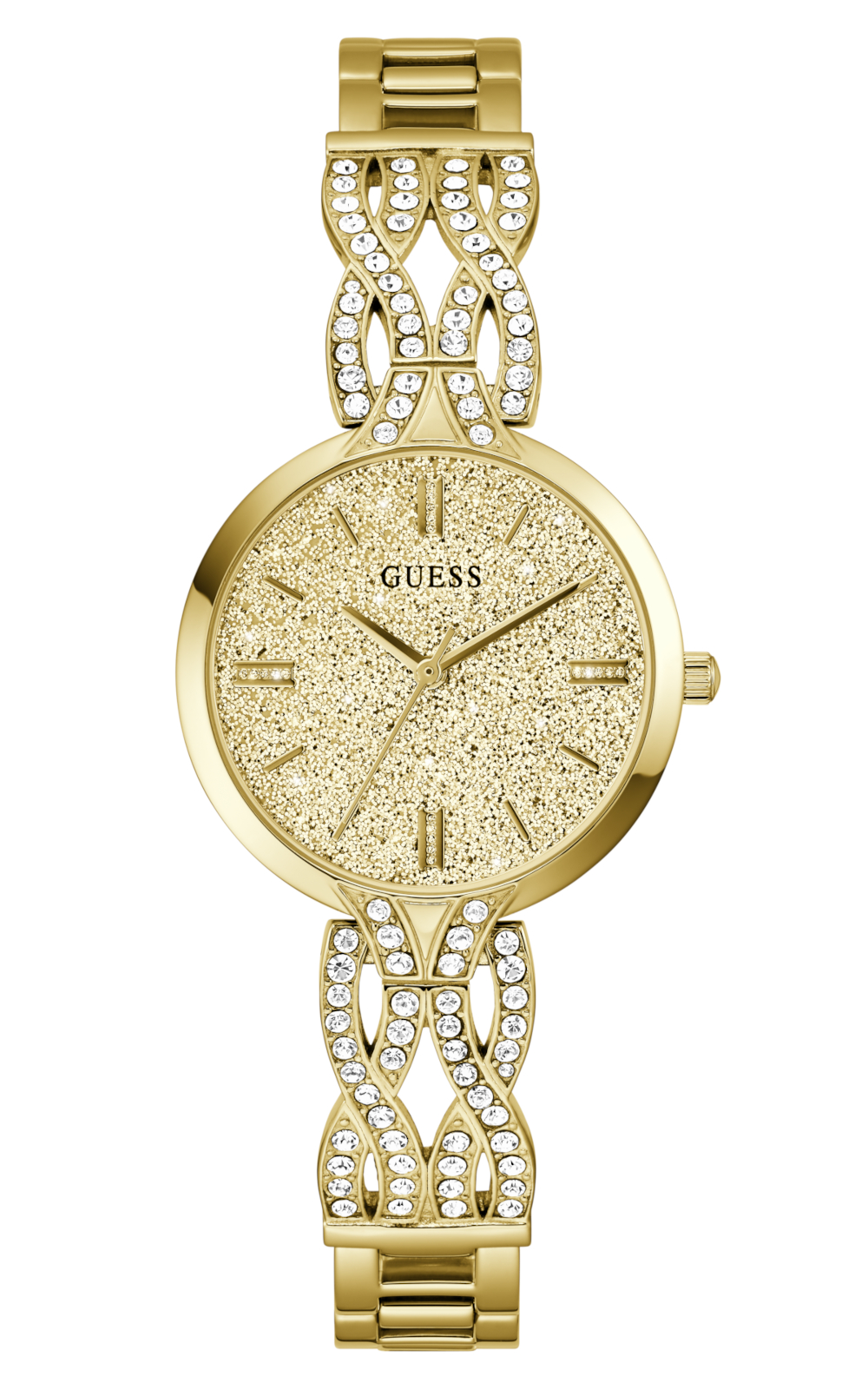 Gunaikeio roloi Guess Coral xryso kadran, bracele kai leptomereies me zirgon GUESS CORAL GW0868L2 Γυναικείο Ρολόι Quartz Ακριβείας