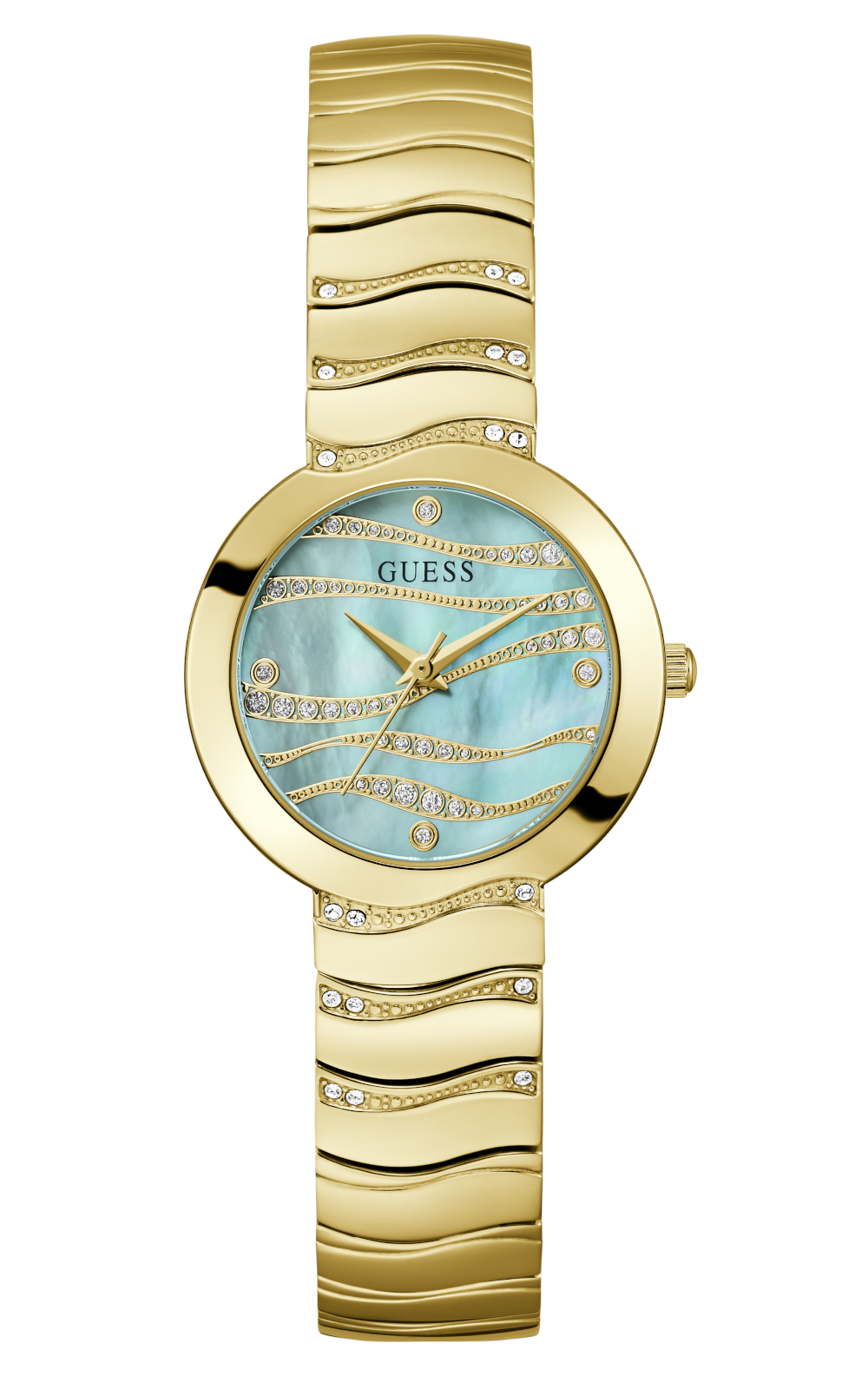 Gunaikeio roloi guess laguna, xruso bracele, anoixto mple kandran, 30 mm GUESS LAGUNA GW0871L2 Γυναικείο Ρολόι Quartz Ακριβείας