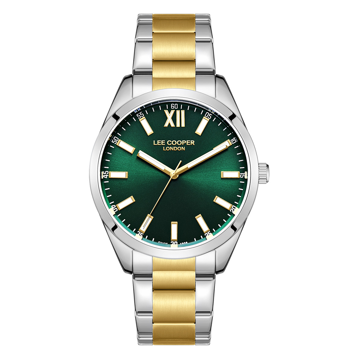 Dixrwmo antriko roloi me bracele se ashmi kai xruso xrwma kai prasino kadran sta 41mm. Andriko roloi Lee Cooper dixrwmo lc08015.270