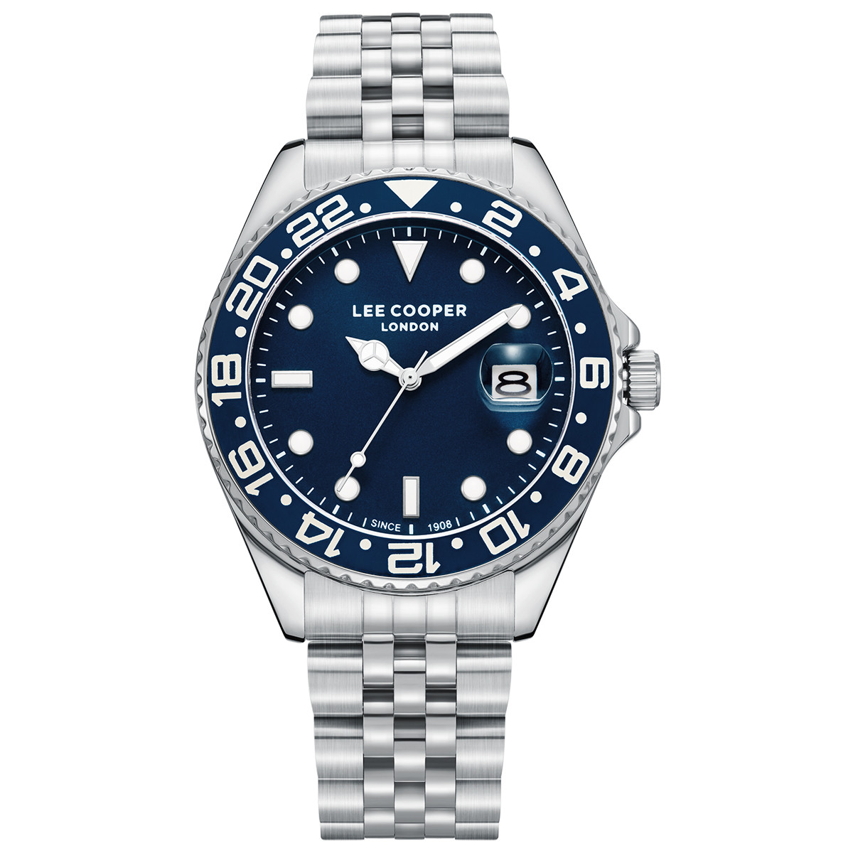 Andriko roloi Lee Cooper me silver bracele kai kadran se skouro prasino xrwma sta 42mm Andriko roloi Lee Cooper silver blue lc08142.390
