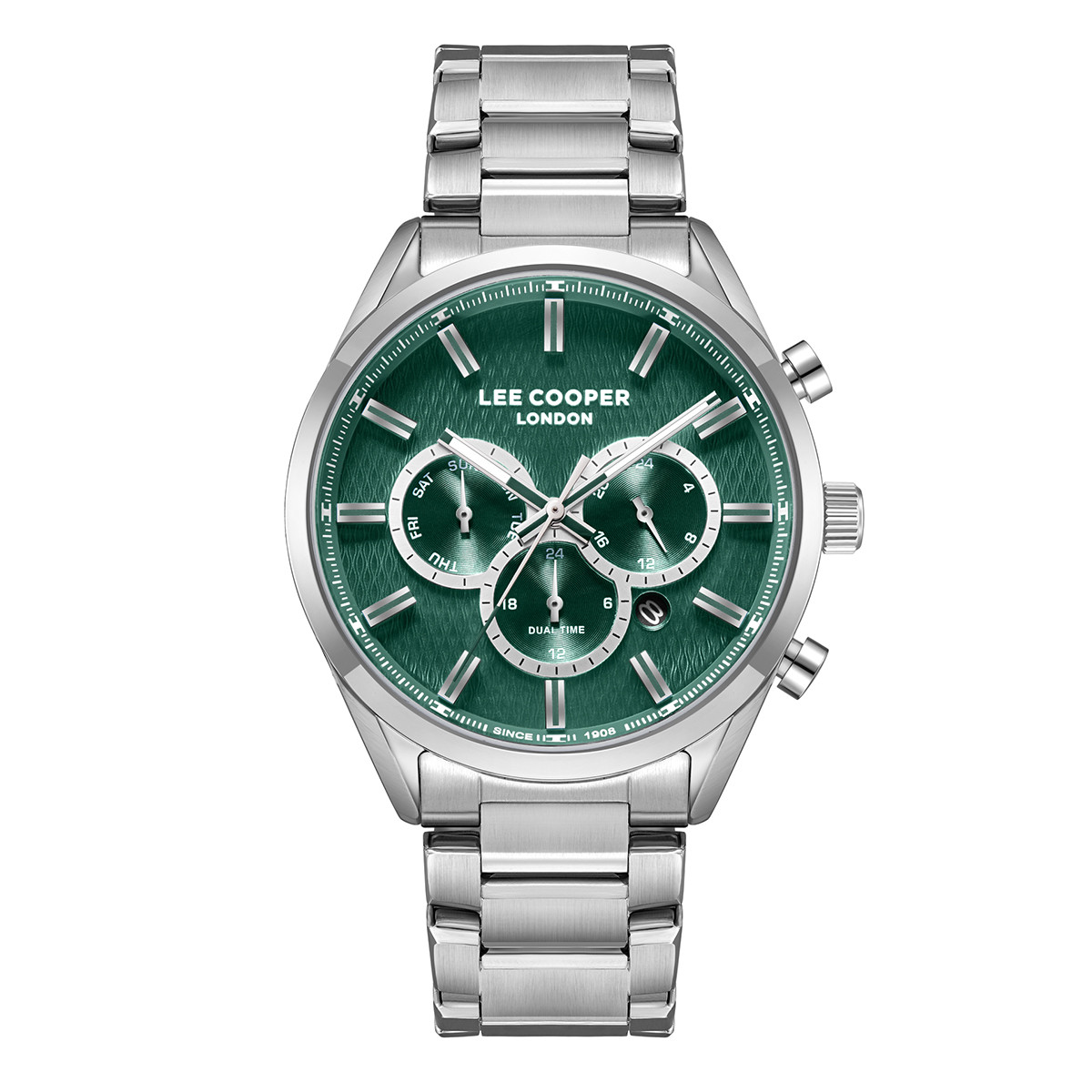 Andriko roloi Lee Cooper 44mm silver bracele prasino kadran kai ashmi leptomereies. Andriko roloi Lee Cooper silver green lc08153.370