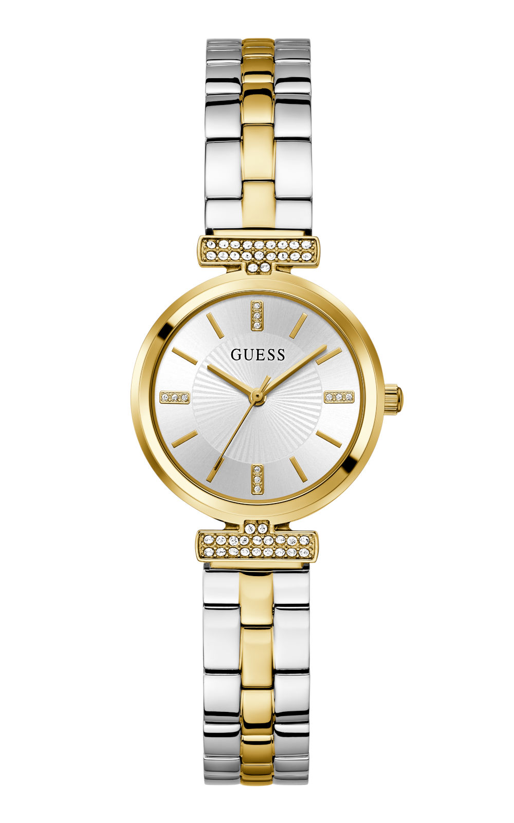 Gunaikeio roloi guess array gw0762l5 me ashmi kai xruso brasele kai diametro 28mm. GUESS ARRAY GW0762L5 Γυναικείο Ρολόι Quartz Ακριβείας