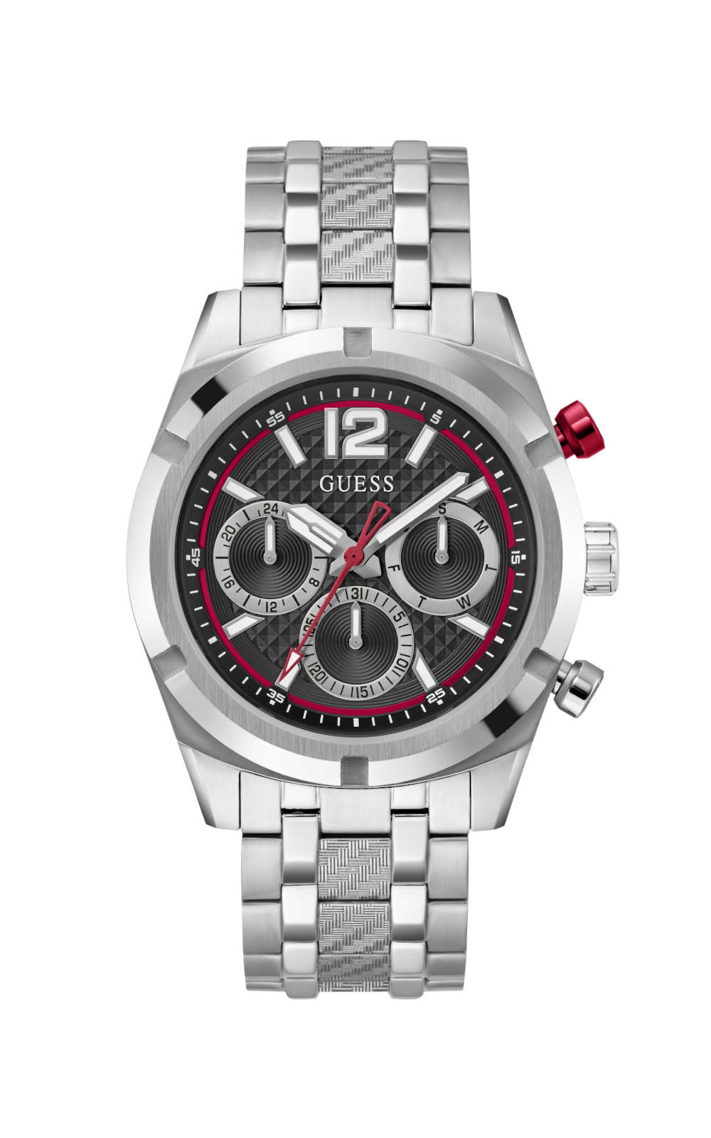 Αντρικό ρολόι GUESS RESISTANCE GW0714G1 διαμέτρου 44mm, με μηχανισμό QUARTZ Multi-Function ακριβείας, μαύρο καντράν, κάσα και μπρασελέ από ανοξείδωτο ατσάλι. GUESS RESISTANCE GW0714G1 Ανδρικό Ρολόι Quartz Multi Function