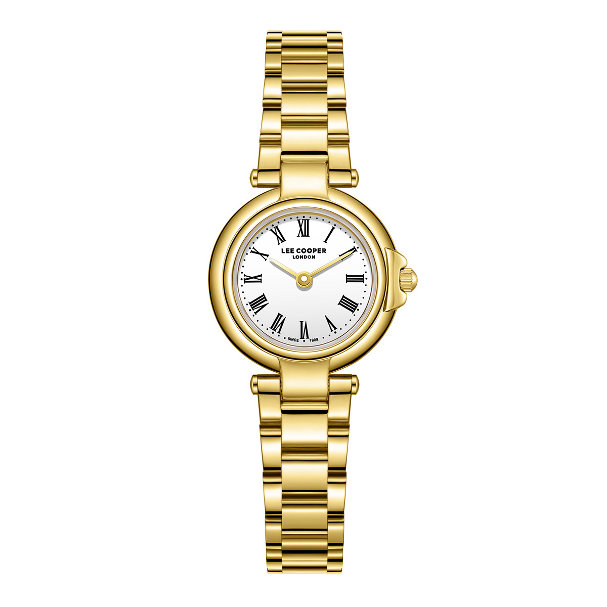 Xruso gunaikeio roloi Lee Cooper me xruso bracele leuko kadran kai latinikous arithmous sta 24mm. Gunaikeio roloi Lee Cooper xruso brasele lc08206.130
