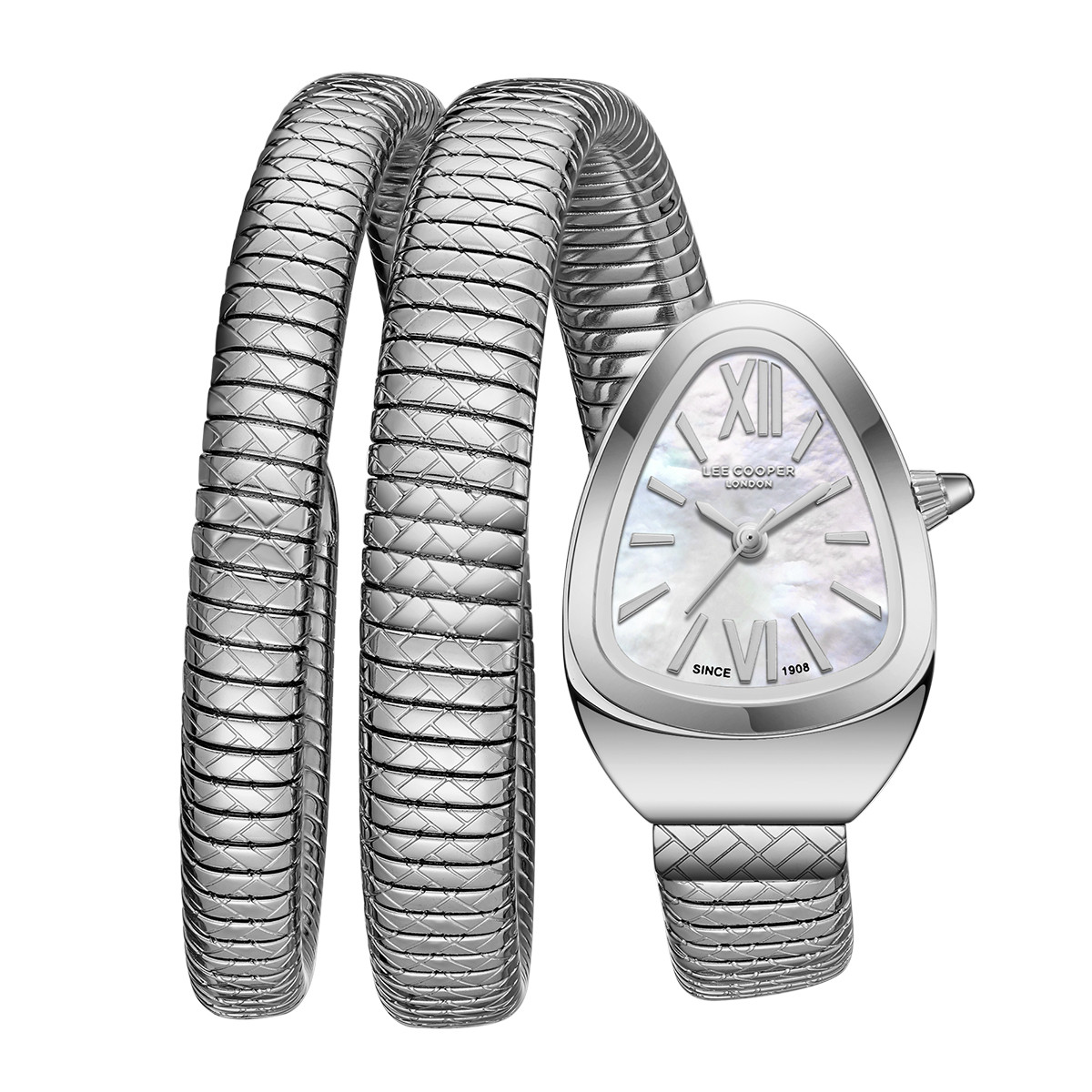 Gunaikeio roloi kai braxioli Lee Cooper se ashmi xrwma kai alusida snake sta 23mm. Gunaikeio roloi braxioli snake silver lc08173.320